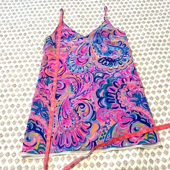 Lilly Pulitzer Lela Psychedelic Sunshine Silk Slip Double V-Neck Dress Small - Picture 14 of 15